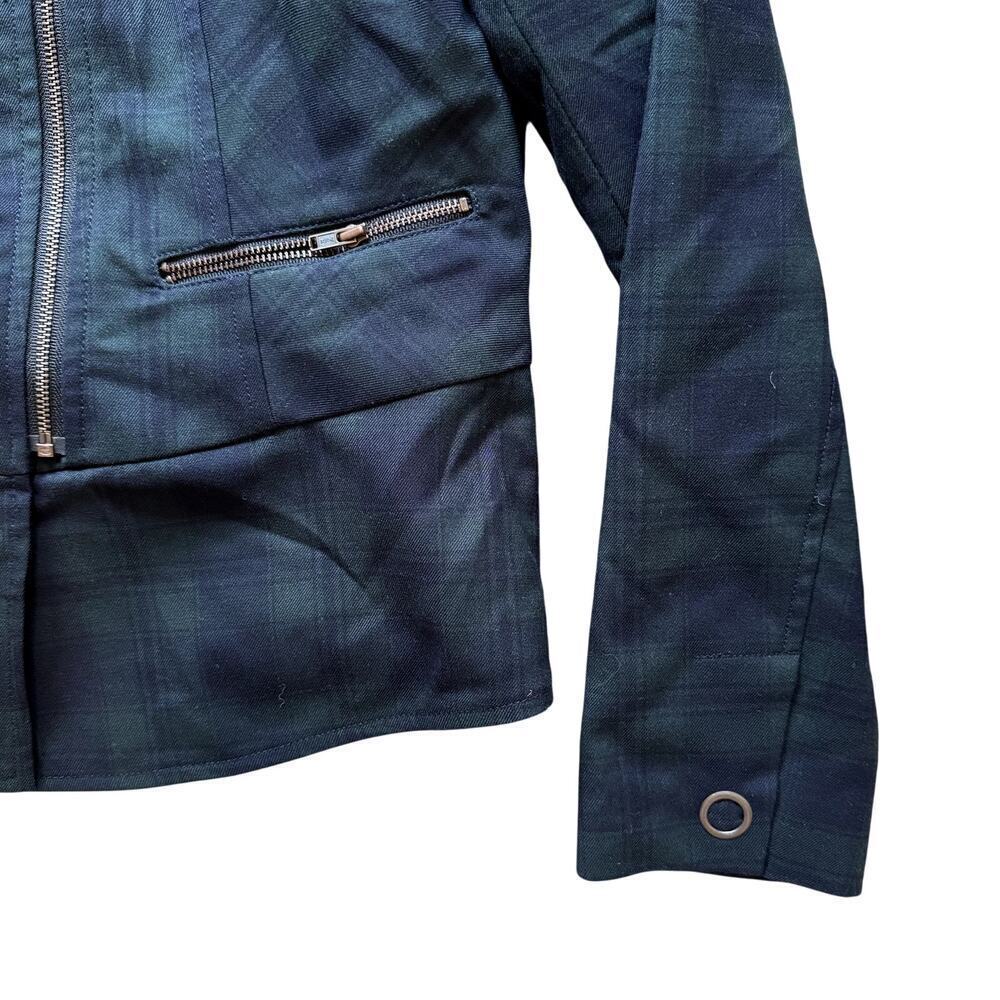 CAbi Tartan Plaid Asymmetrical Zip Moto Jacket Blazer Women's Size 6 - Picture 2 of 5